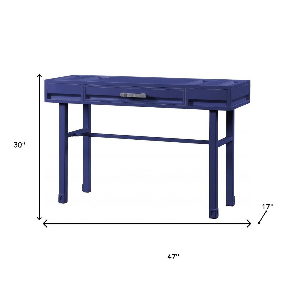 47" Blue Iron And Wood Vanity Table HomeRoots