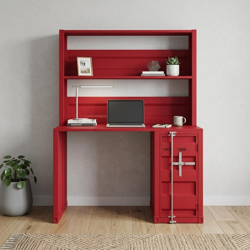 47" Red Iron Writing Desk — view 4