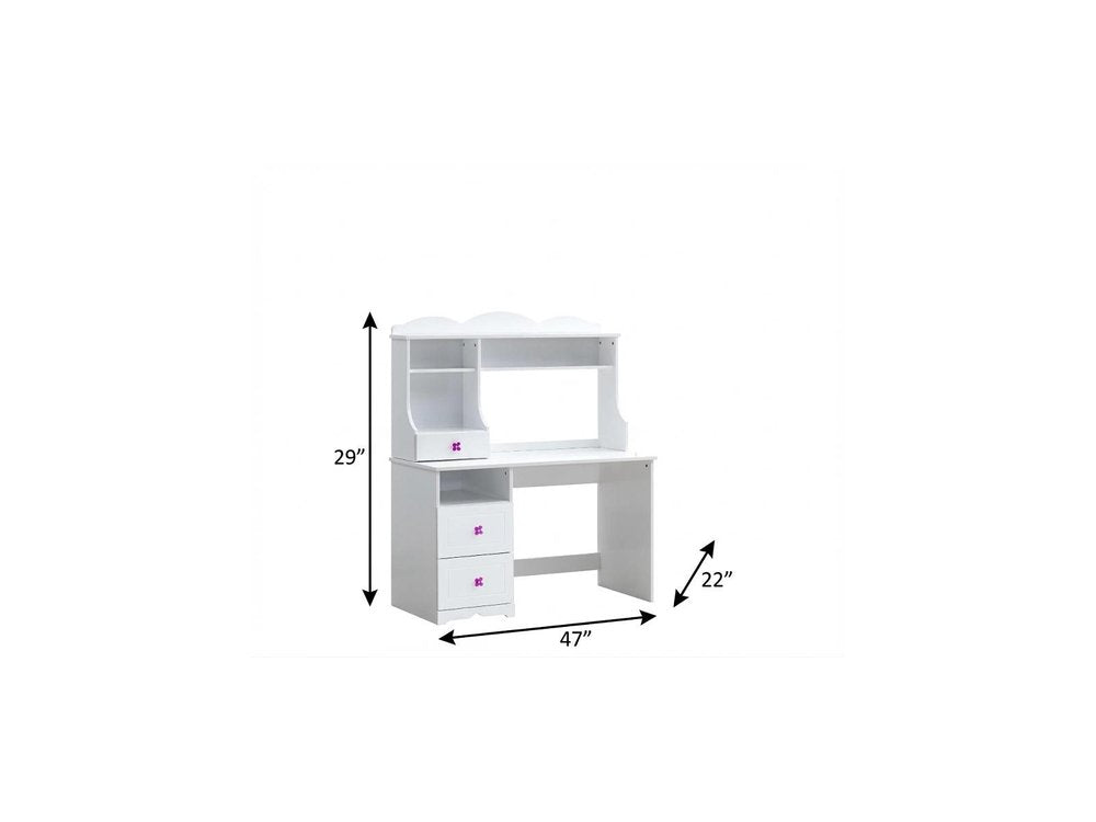 47" White Wood Writing Desk With Two Drawers HomeRoots