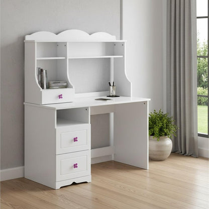 47" White Wood Writing Desk With Two Drawers HomeRoots