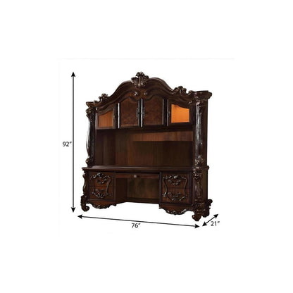 76" Dark Brown Wood Peninsula Credenza Desk With Four Cabinets Three Drawers HomeRoots