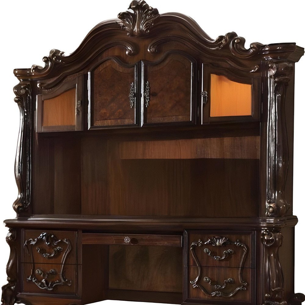 76" Dark Brown Wood Peninsula Credenza Desk With Four Cabinets Three Drawers HomeRoots