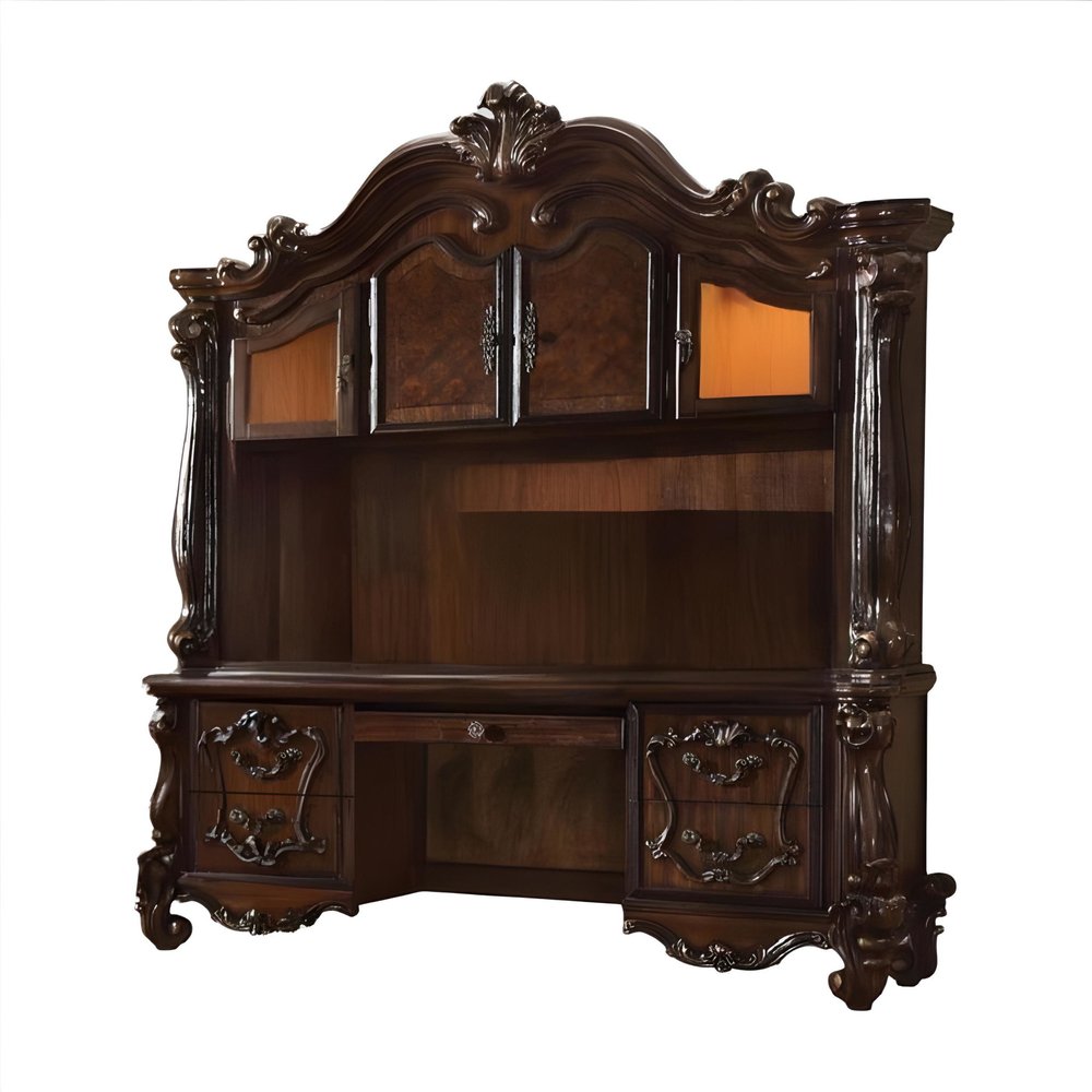76" Dark Brown Wood Peninsula Credenza Desk With Four Cabinets Three Drawers HomeRoots