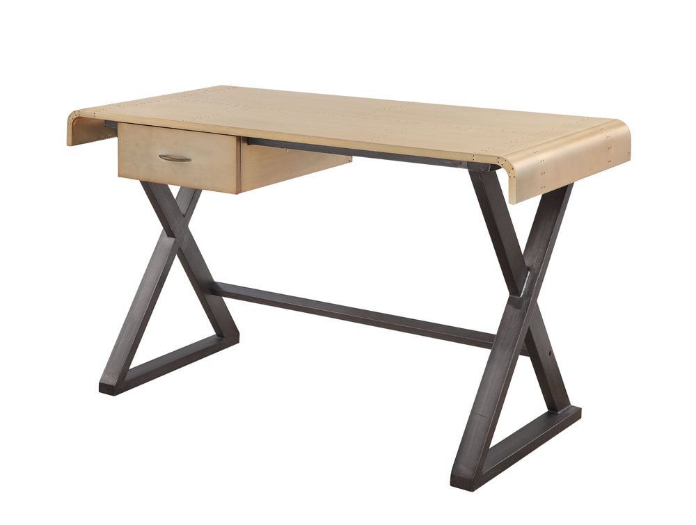 50" Gold and Black Aluminum Writing Desk HomeRoots