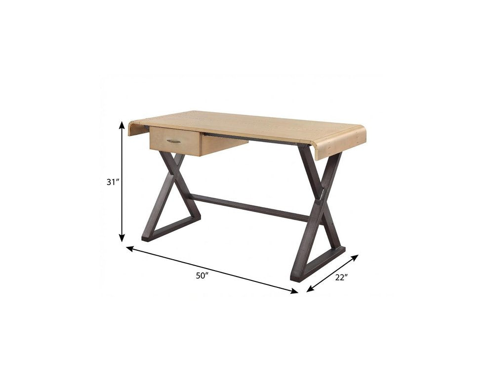50" Gold and Black Aluminum Writing Desk HomeRoots
