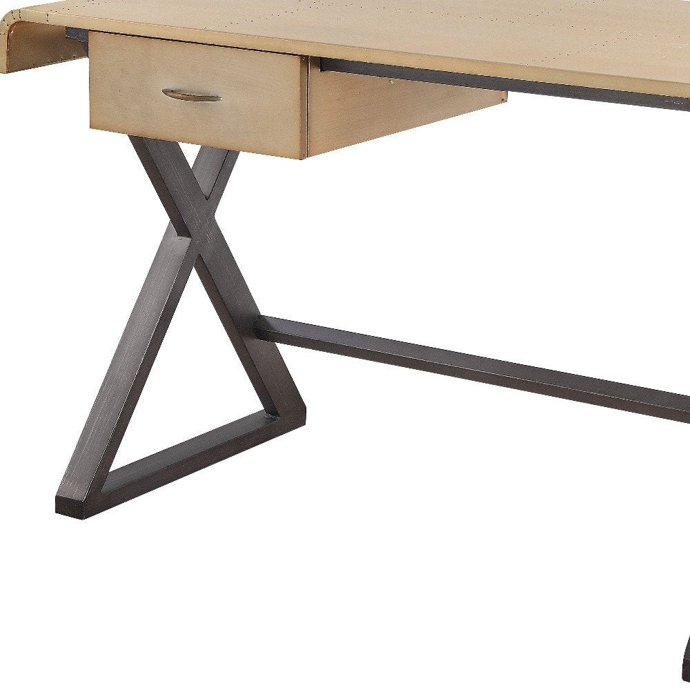 50" Gold and Black Aluminum Writing Desk HomeRoots