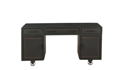 63" Gray Metal Executive Desk With Two Cabinets Three Drawers HomeRoots