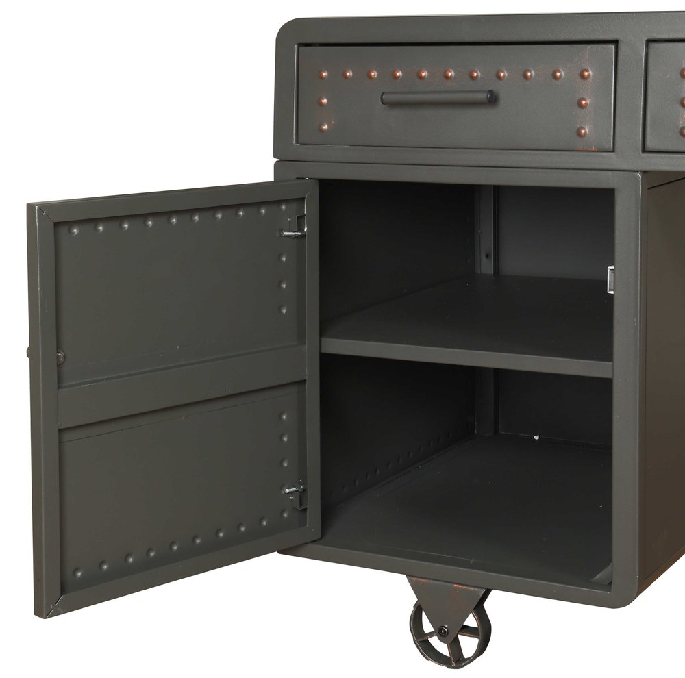 63" Gray Metal Executive Desk With Two Cabinets Three Drawers HomeRoots