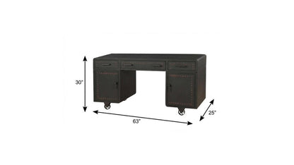 63" Gray Metal Executive Desk With Two Cabinets Three Drawers HomeRoots