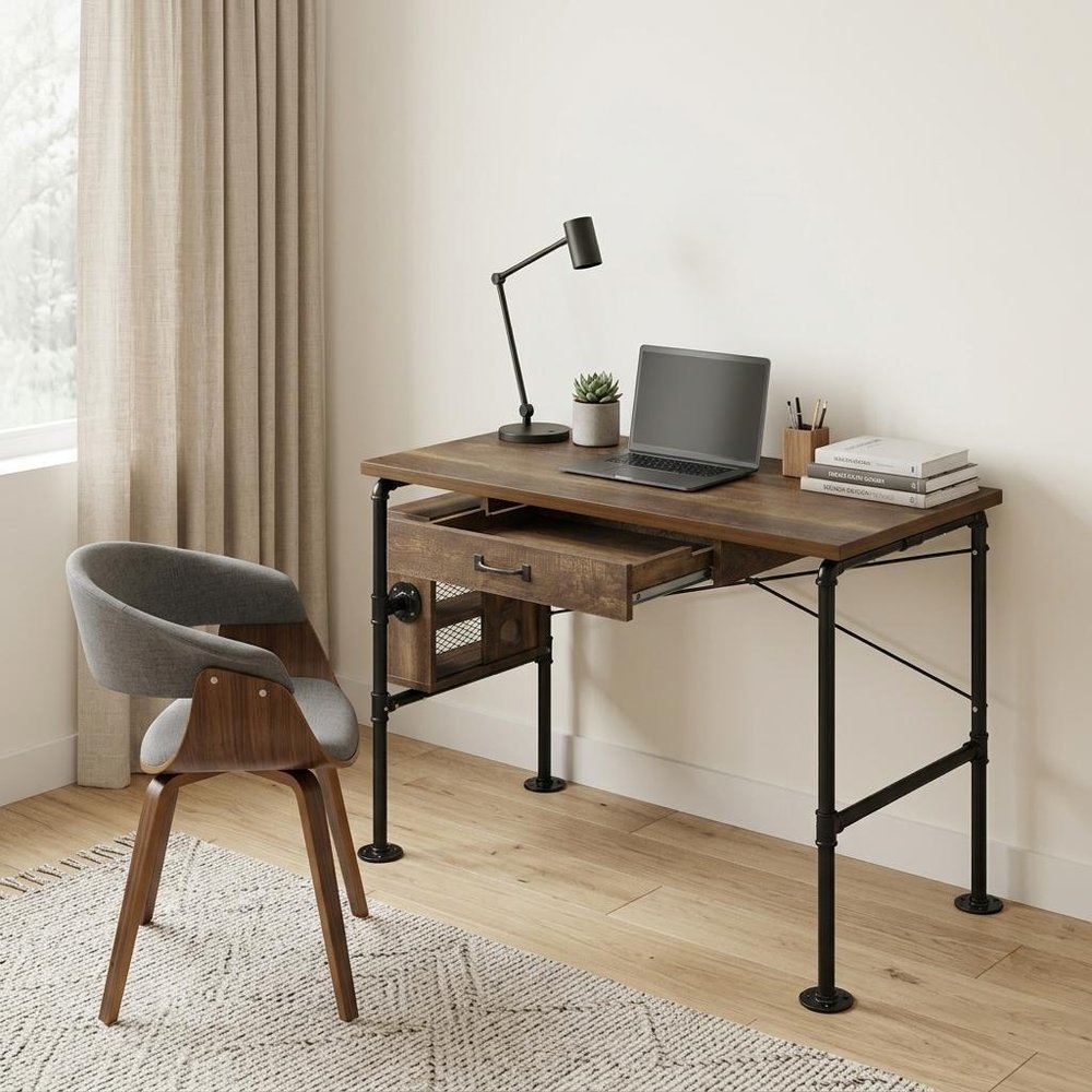 39" Brown and Black Writing Desk HomeRoots