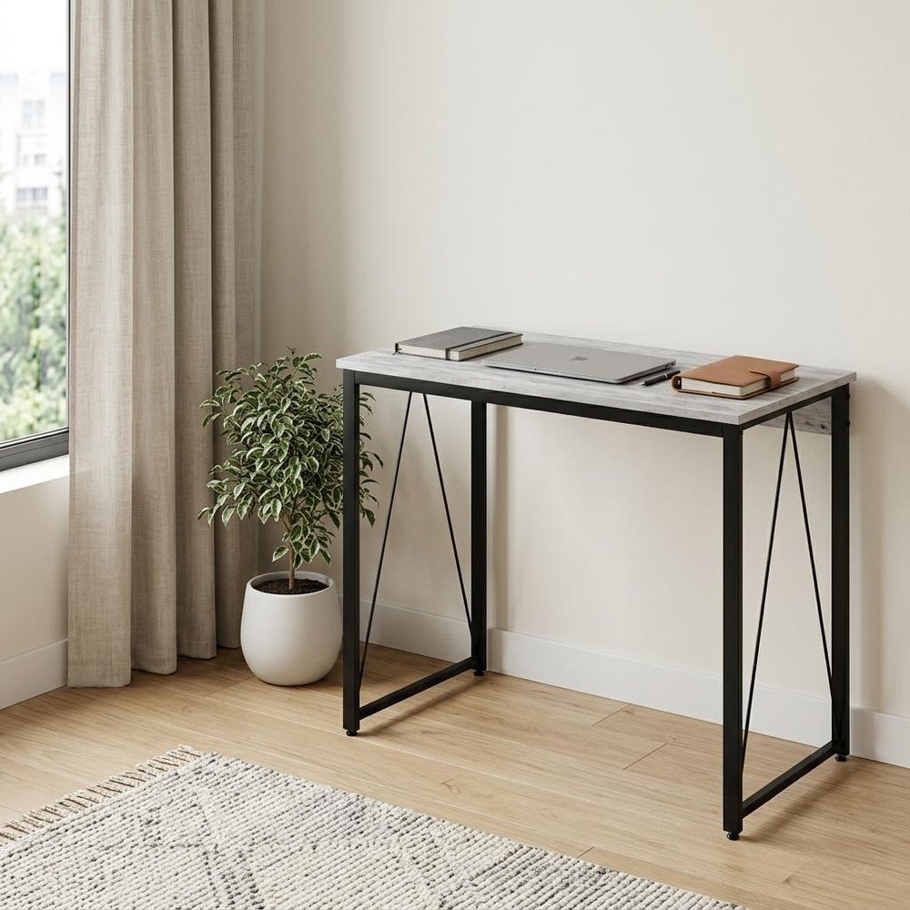 35" Antiqued White and Black Writing Desk HomeRoots