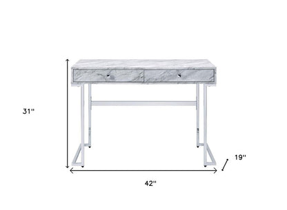 42" White Writing Desk With Two Drawers HomeRoots