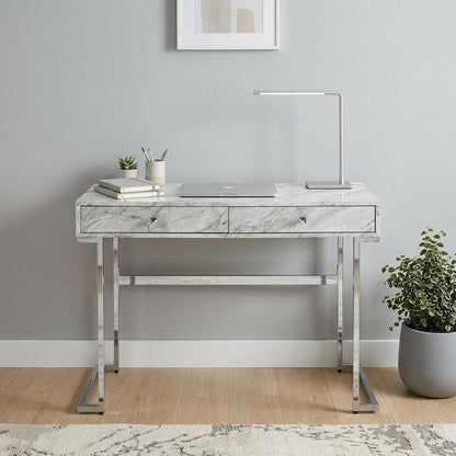 42" White Writing Desk With Two Drawers HomeRoots