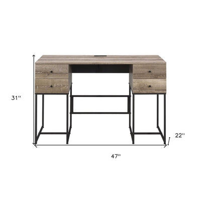 47" Brown and Black Writing Desk With Four Drawers HomeRoots