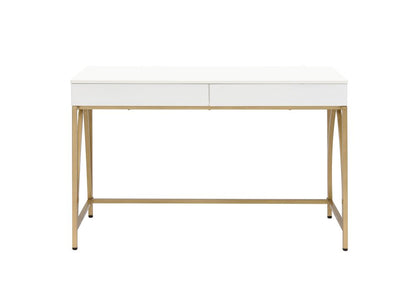 50" White and Gold Writing Desk With Two Drawers HomeRoots