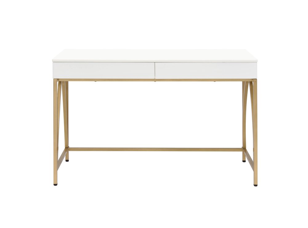 50" White and Gold Writing Desk With Two Drawers HomeRoots