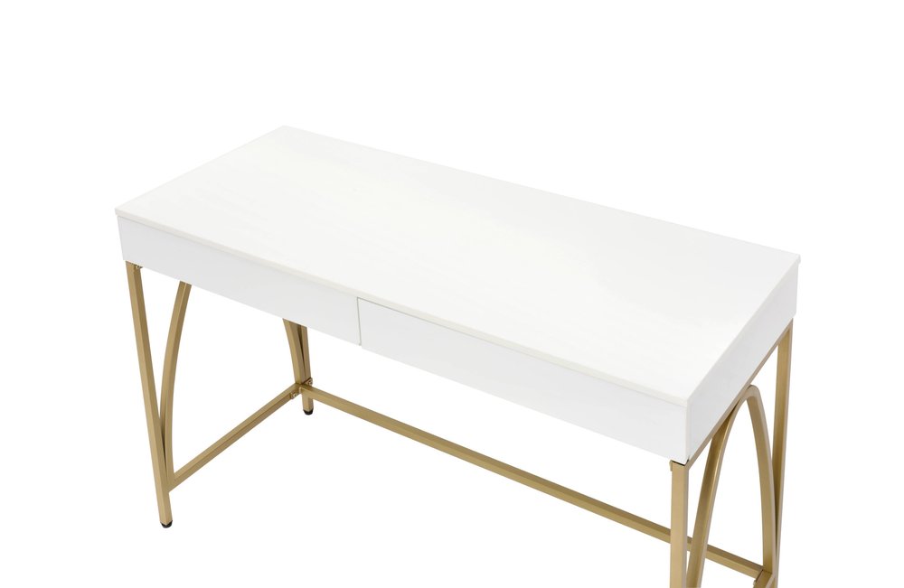 50" White and Gold Writing Desk With Two Drawers HomeRoots