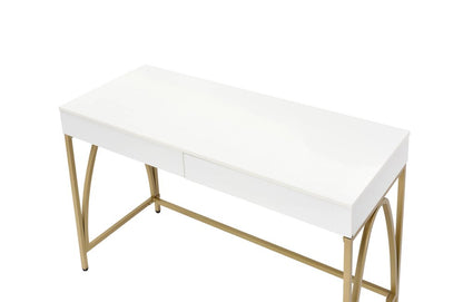 50" White and Gold Writing Desk With Two Drawers HomeRoots