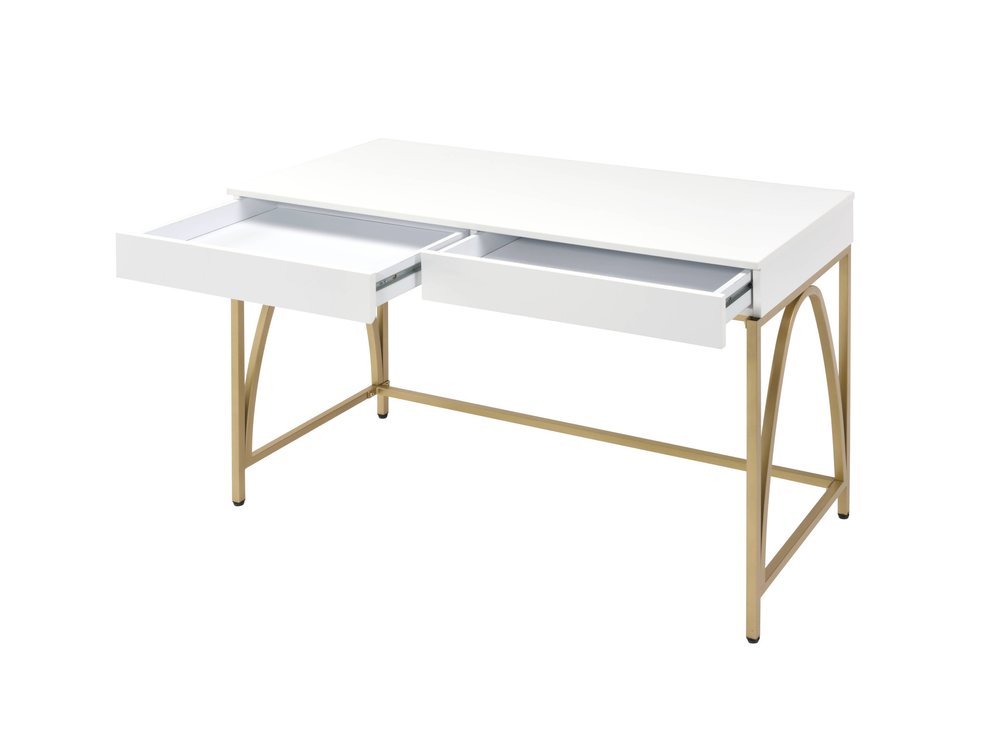 50" White and Gold Writing Desk With Two Drawers HomeRoots