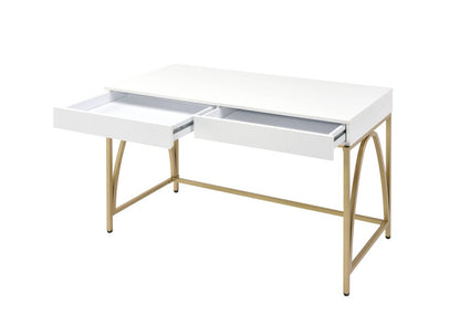 50" White and Gold Writing Desk With Two Drawers HomeRoots