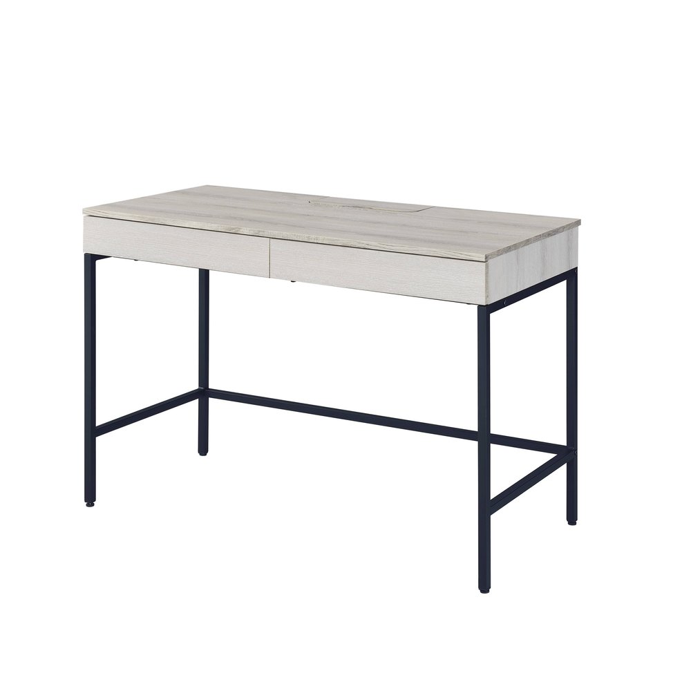42" Natural and Black Writing Desk With Two Drawers HomeRoots