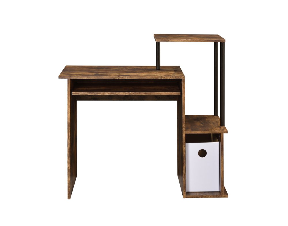 37" Oak and Black Wood and Metal Computer Desk HomeRoots