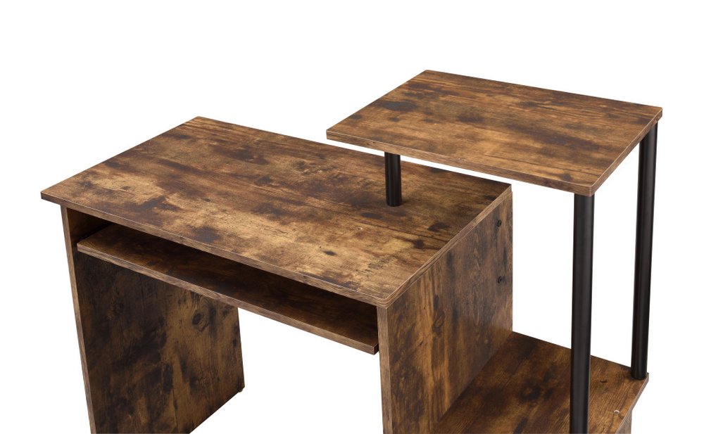 37" Oak and Black Wood and Metal Computer Desk HomeRoots