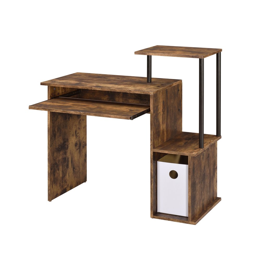 37" Oak and Black Wood and Metal Computer Desk HomeRoots