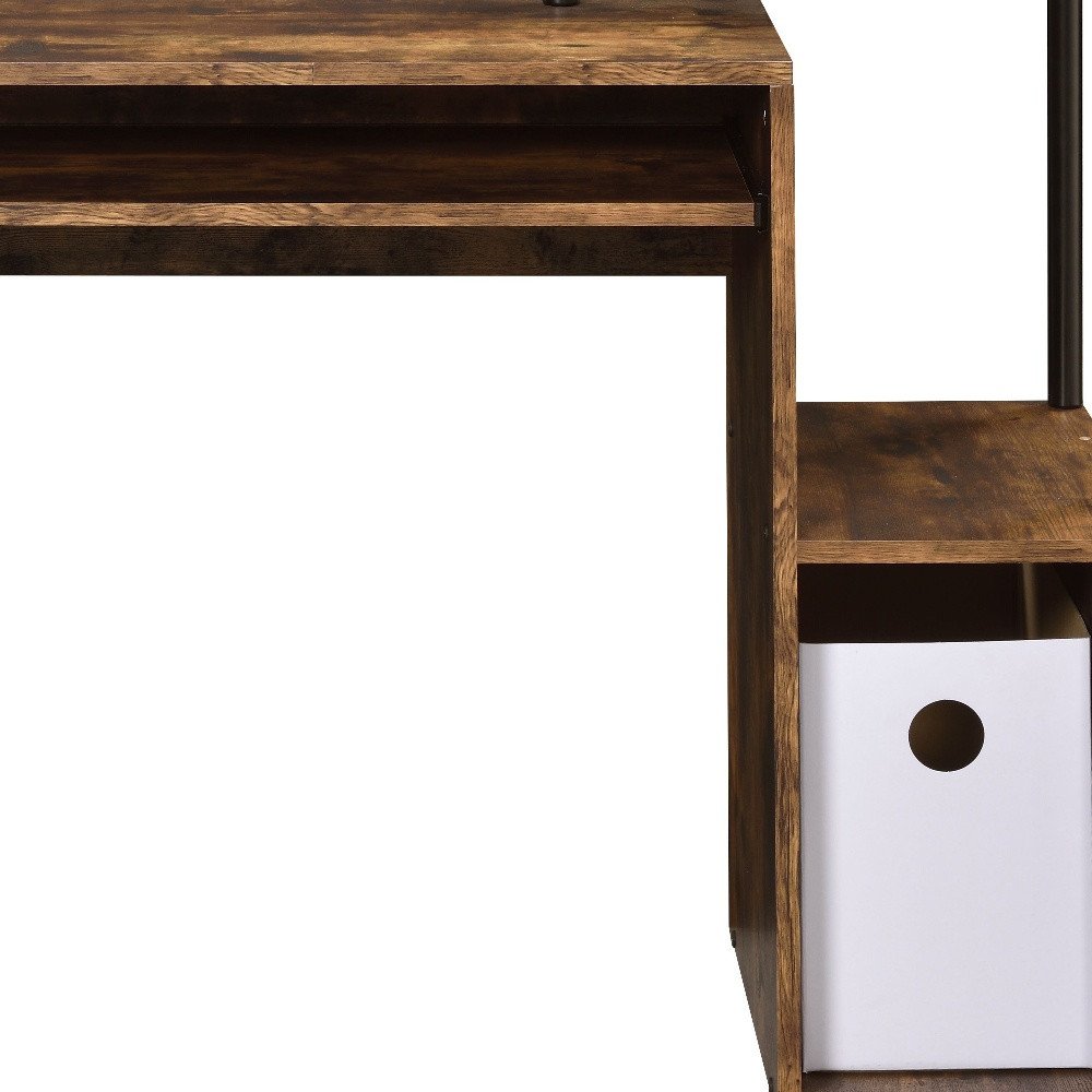 37" Oak and Black Wood and Metal Computer Desk HomeRoots