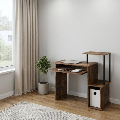 37" Oak and Black Wood and Metal Computer Desk HomeRoots