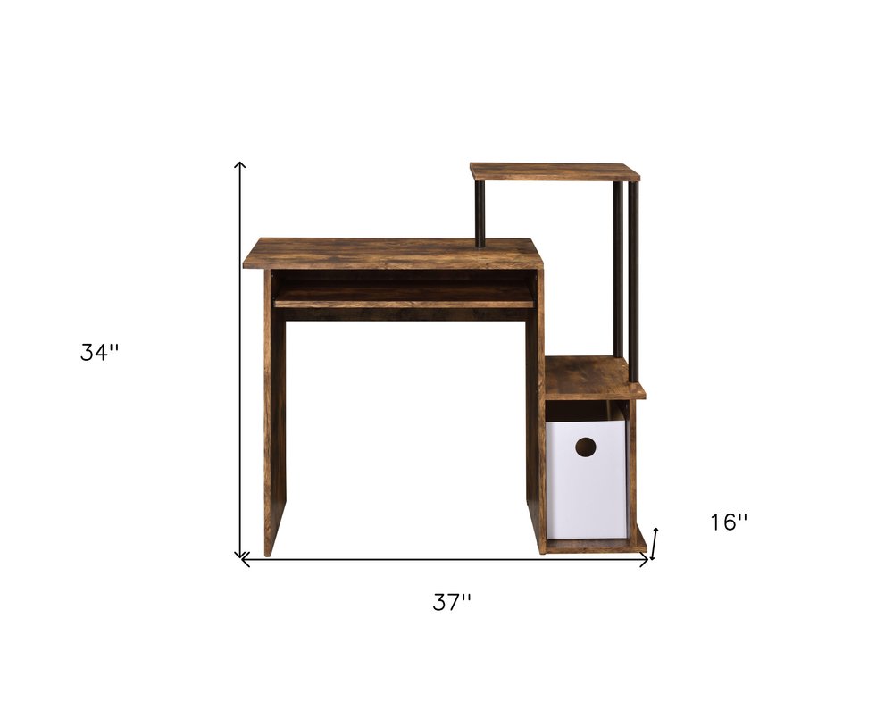 37" Oak and Black Wood and Metal Computer Desk HomeRoots