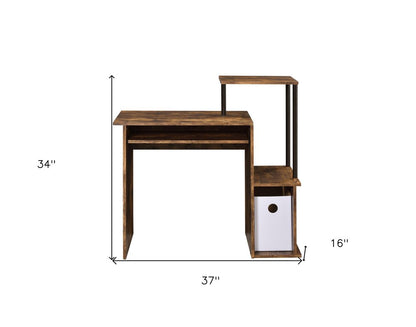 37" Oak and Black Wood and Metal Computer Desk HomeRoots