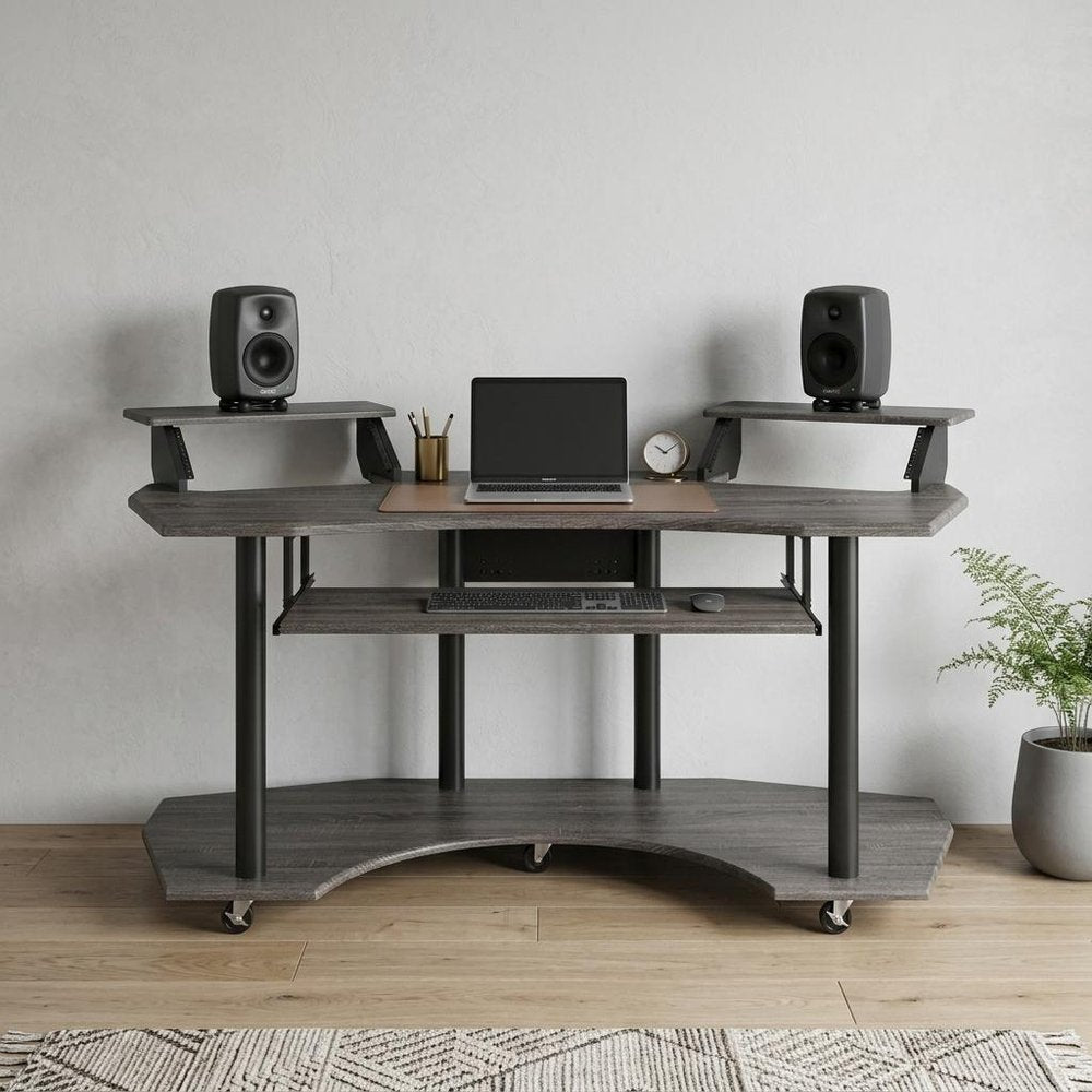 71" Dark Gray and Black Music Recording Studio Desk HomeRoots