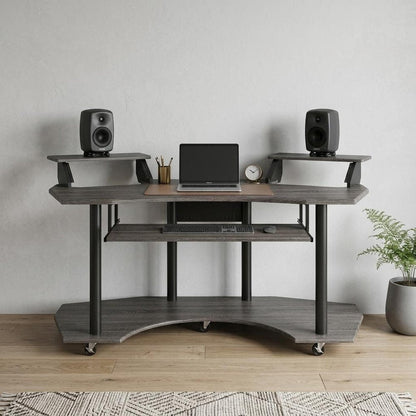 71" Dark Gray and Black Music Recording Studio Desk HomeRoots