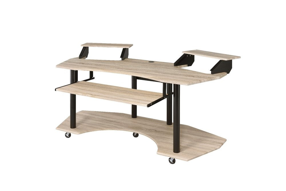 71" Natural and Black Music Recording Studio Desk HomeRoots