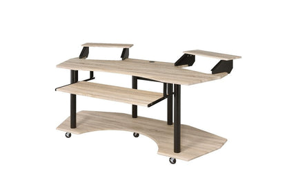 71" Natural and Black Music Recording Studio Desk HomeRoots