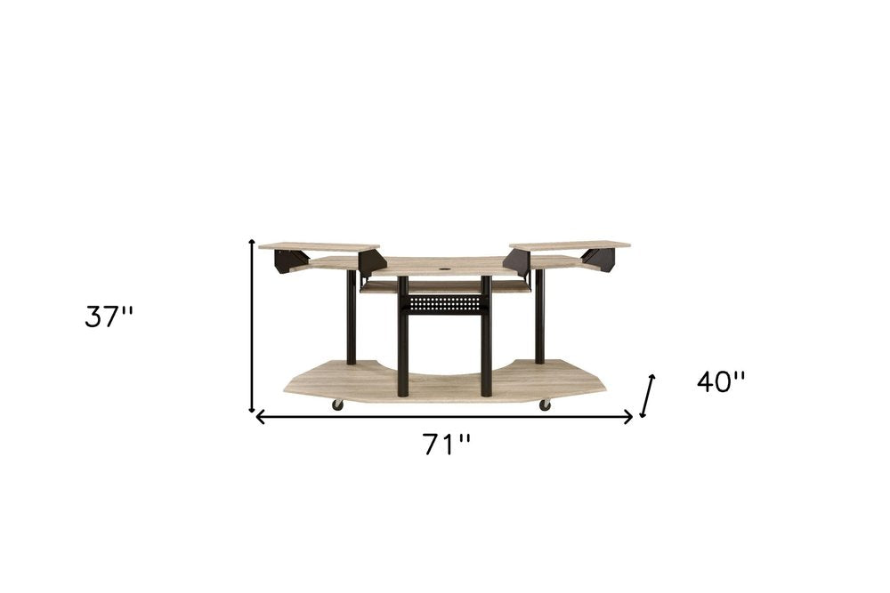 71" Natural and Black Music Recording Studio Desk HomeRoots