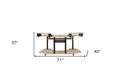 71" Natural and Black Music Recording Studio Desk HomeRoots