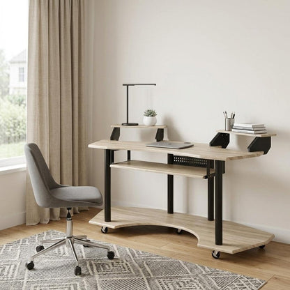 71" Natural and Black Music Recording Studio Desk HomeRoots