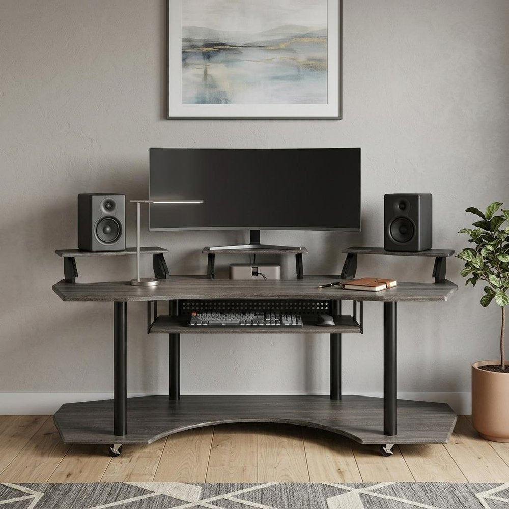 83" Black Music Recording Studio Desk HomeRoots