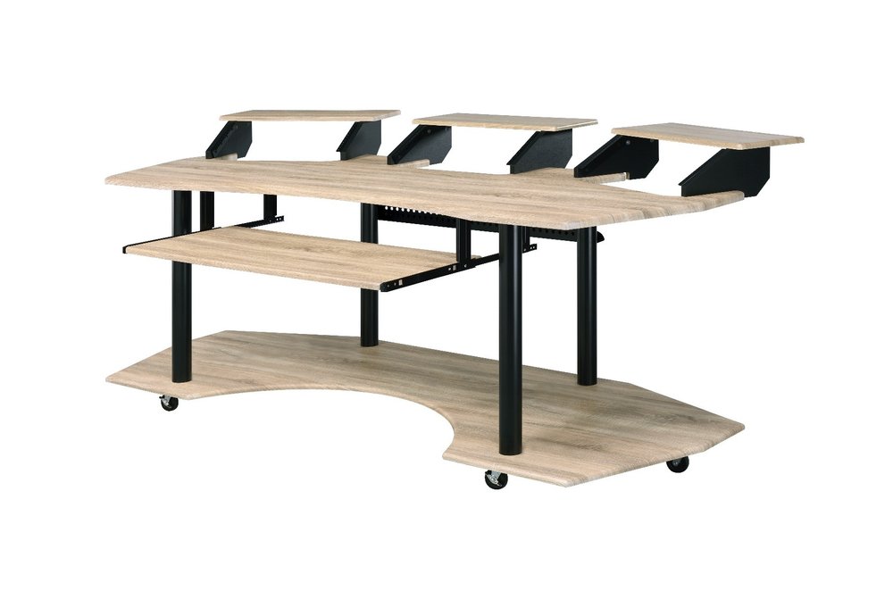 83" Natural and Black Music Recording Studio Desk HomeRoots