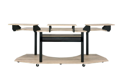 83" Natural and Black Music Recording Studio Desk HomeRoots