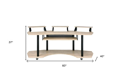 83" Natural and Black Music Recording Studio Desk HomeRoots