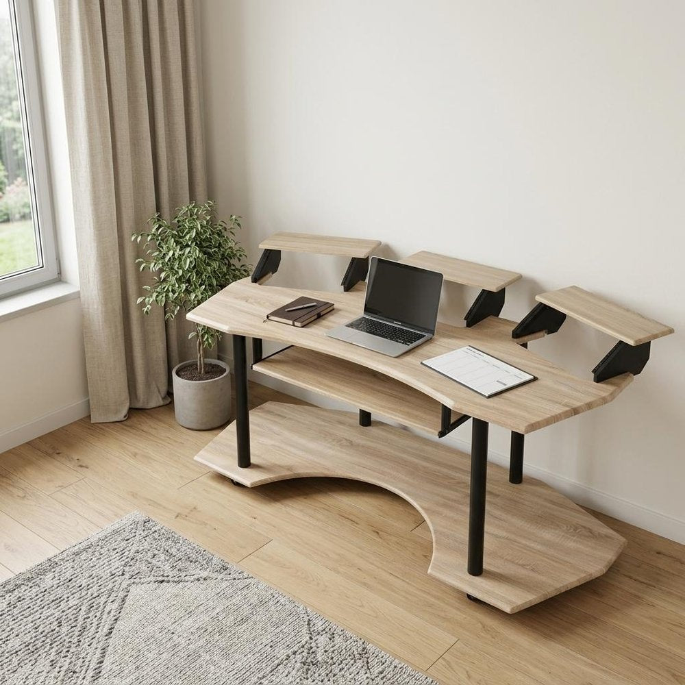 83" Natural and Black Music Recording Studio Desk HomeRoots