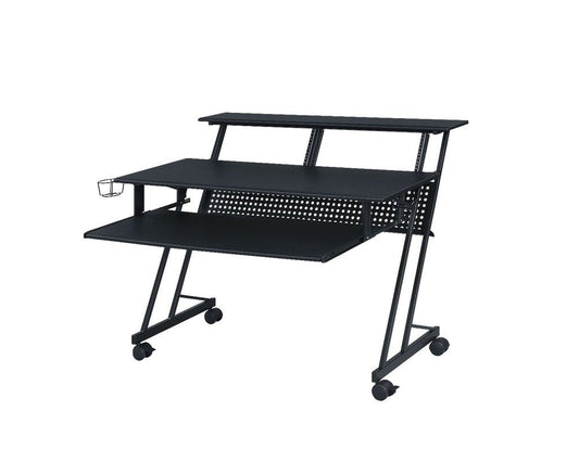 47" Black Wood and Metal Rolling Computer Desk HomeRoots