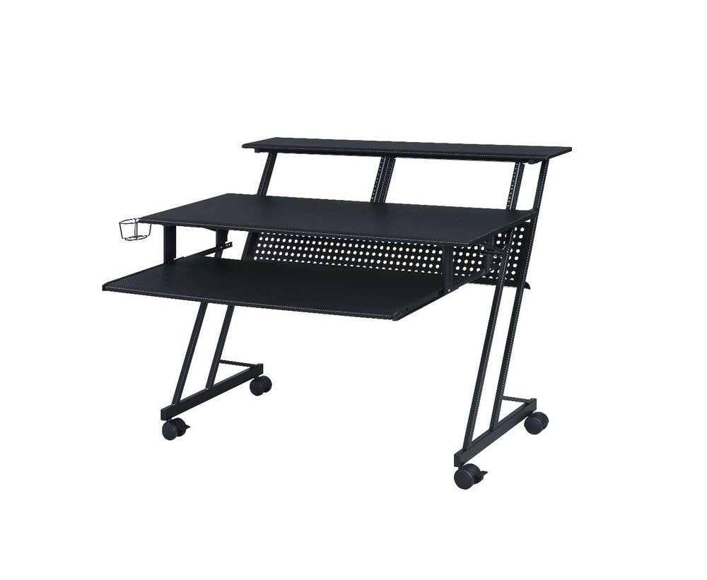 47" Black Wood and Metal Rolling Computer Desk HomeRoots