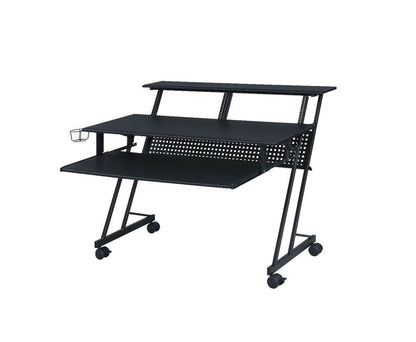 47" Black Wood and Metal Rolling Computer Desk HomeRoots