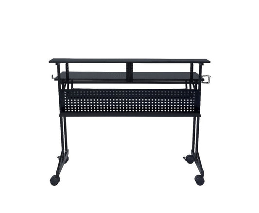 47" Black Wood and Metal Rolling Computer Desk HomeRoots