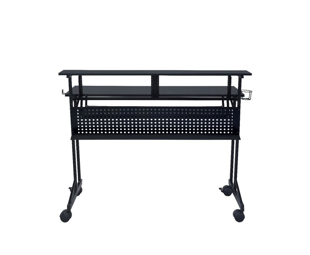 47" Black Wood and Metal Rolling Computer Desk HomeRoots