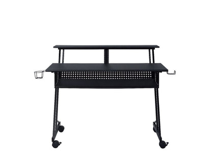 47" Black Wood and Metal Rolling Computer Desk HomeRoots